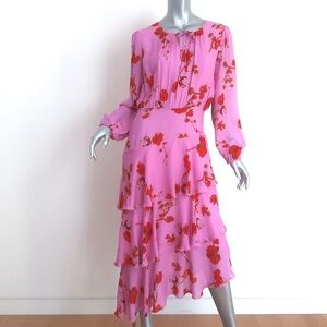 Cynthia Rowley Pink and Red Floral Long Sleeve Dress